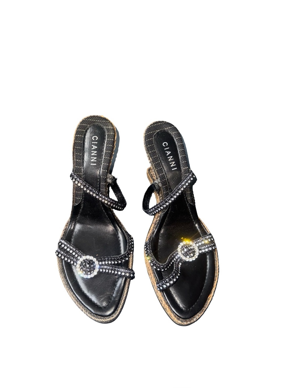 RARE VINTAGE Cianni y2k made in Spain black rope vintage wedges with silver sz 1